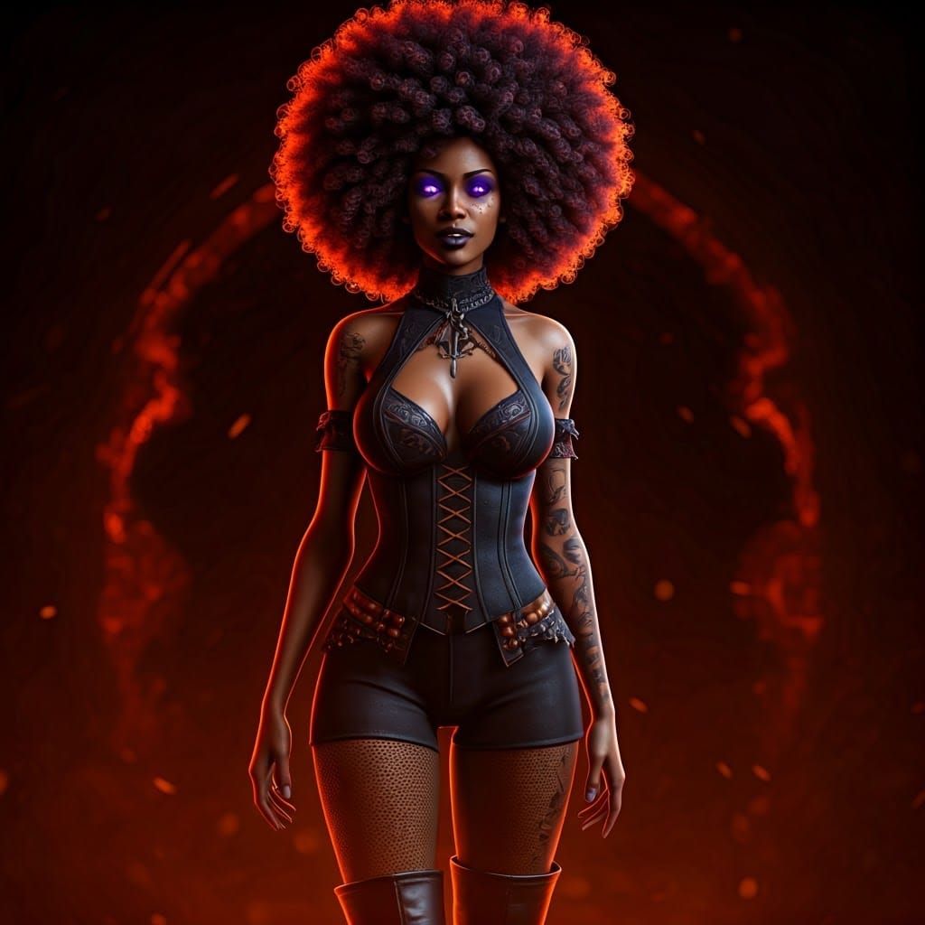 Elegant Dark-Skinned Witch with Glowing Eyes