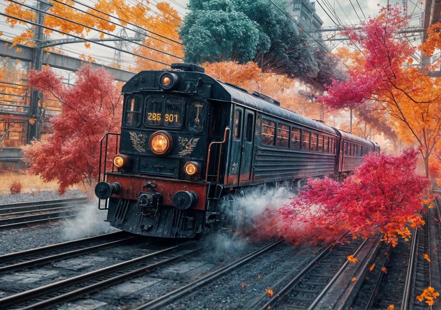Cinematic Ink Splatter Art of a Train