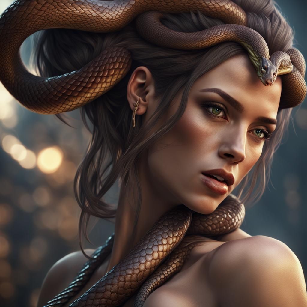 Detailed Snake-Haired Woman in Matte Painting Style