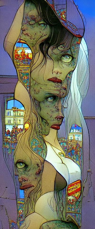 Zombie Prostitute Portrait in Comic Book Art Nouveau