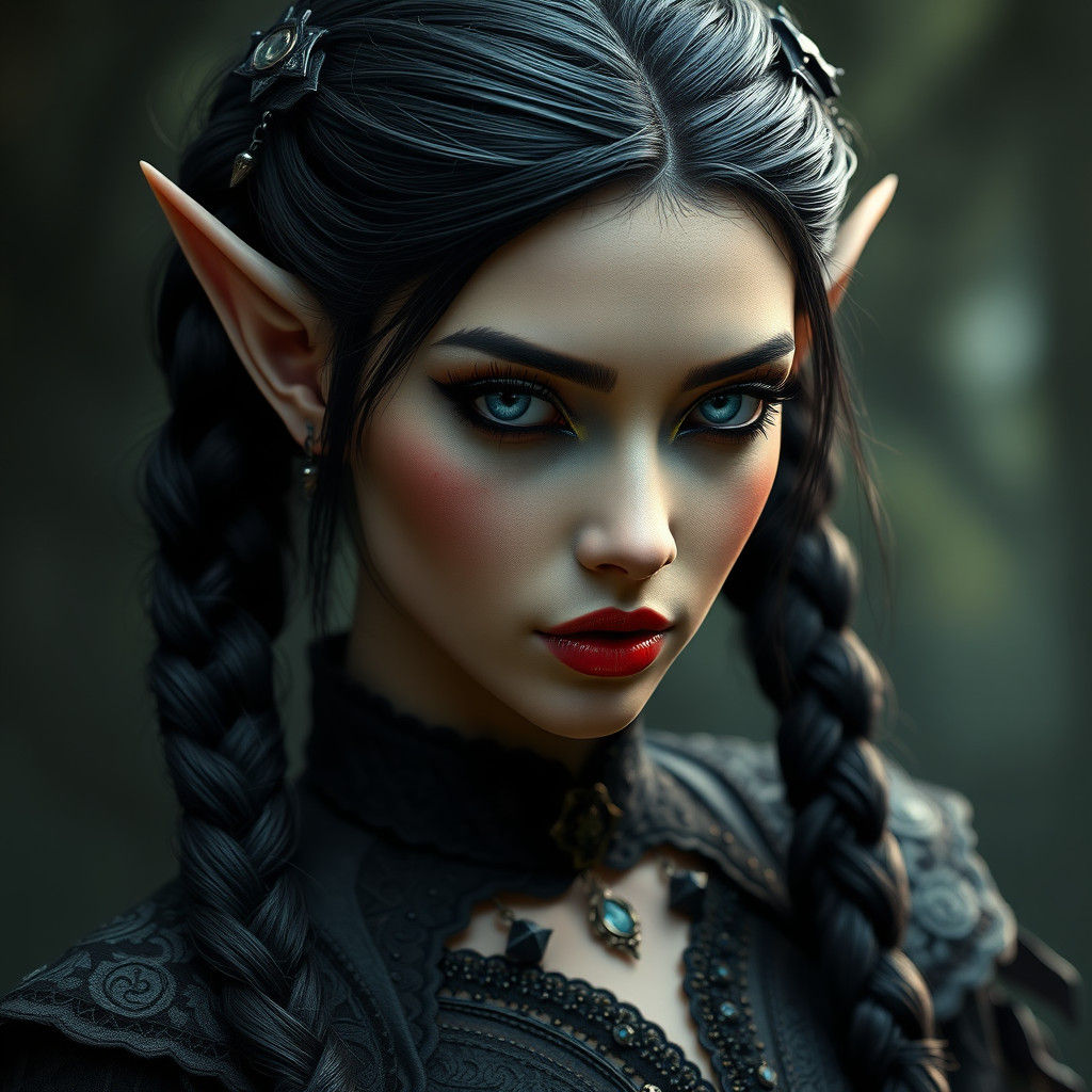 Gothic Elf Maiden with Raven Braids