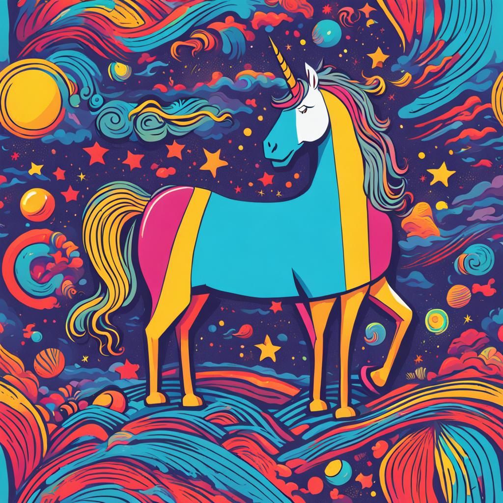 Washed Up Unicorn Doing Taxes: Bold Digital Art