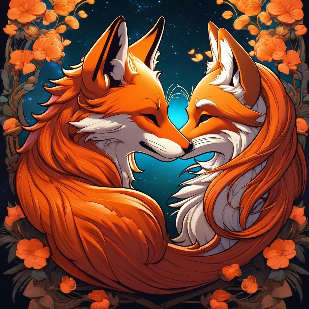 Anthropomorphic Foxes Kissing in Manga Furry Style