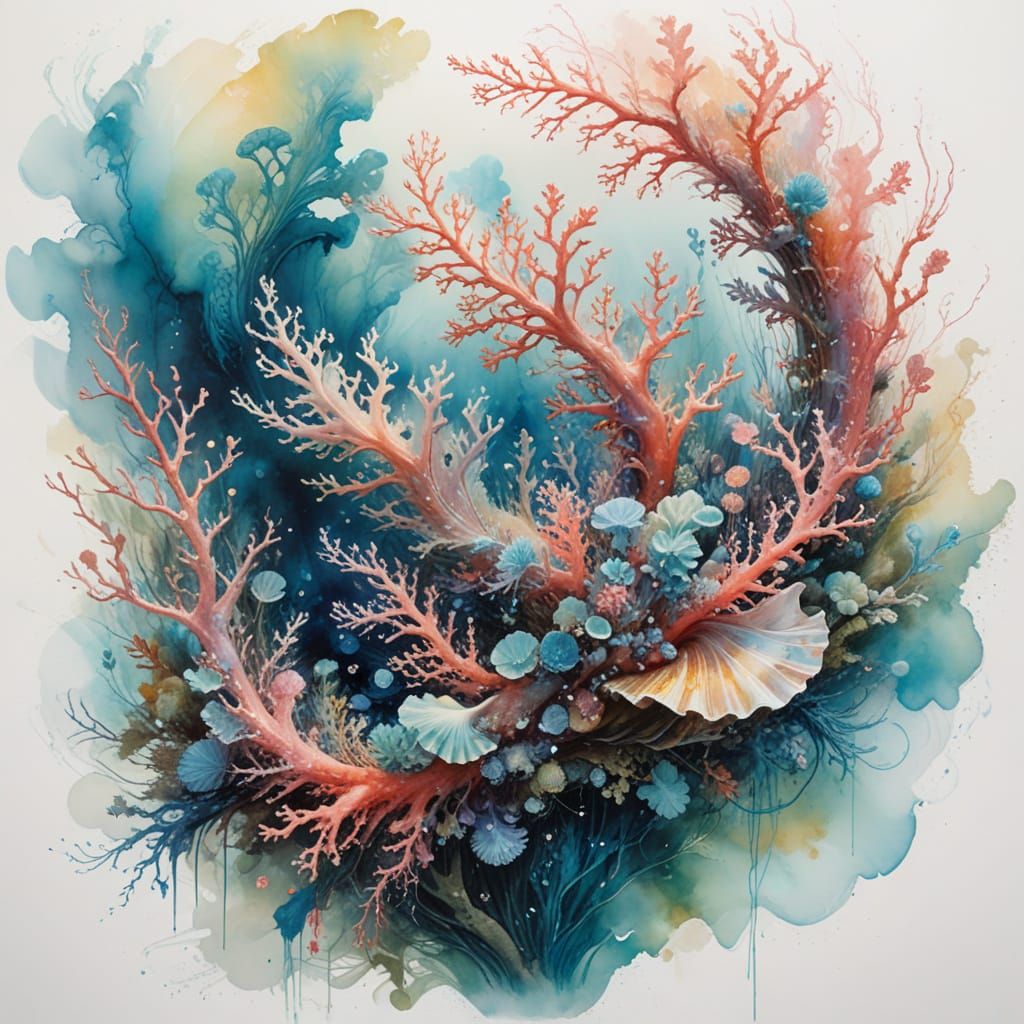 Vibrant Underwater Realm in Pastel Hues and Iridescent Light