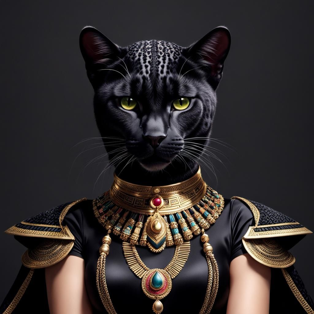 Egyptian Cat Woman in Black Leopard Print
