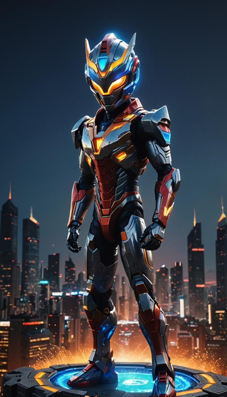 Ultraman and Megazord in 3D Anime Style