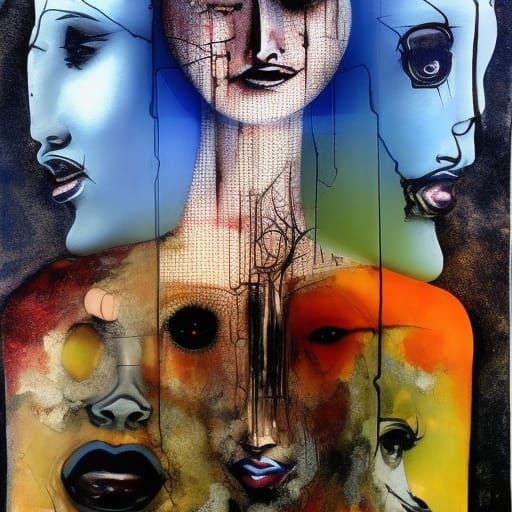 Claymation Woman's Portrait with Bioluminescence and Ink Dri...