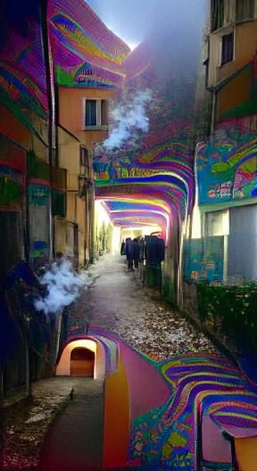 Psychedelic Italian Alleyway in Morning Light