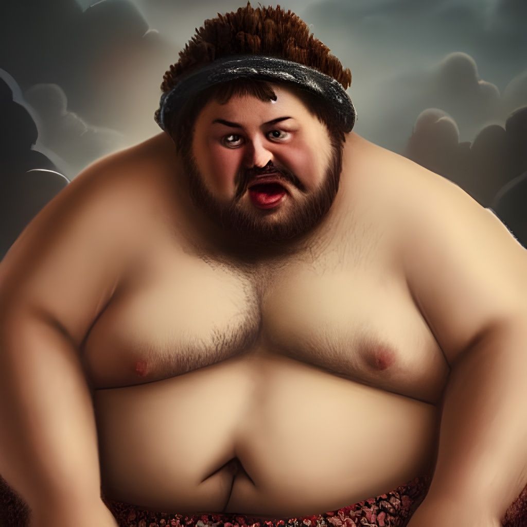 Obese Man Eating Sausages: Digital Matte Painting