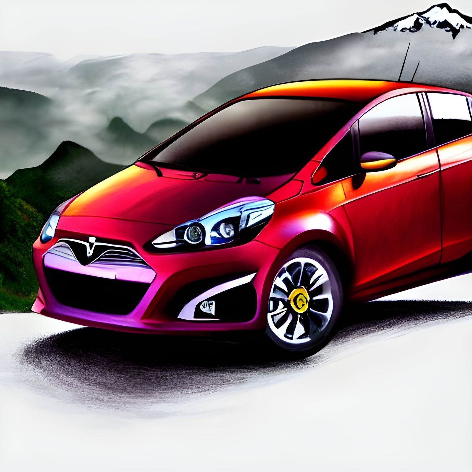 Proton Cars on Mount Kinabalu: Digital Art