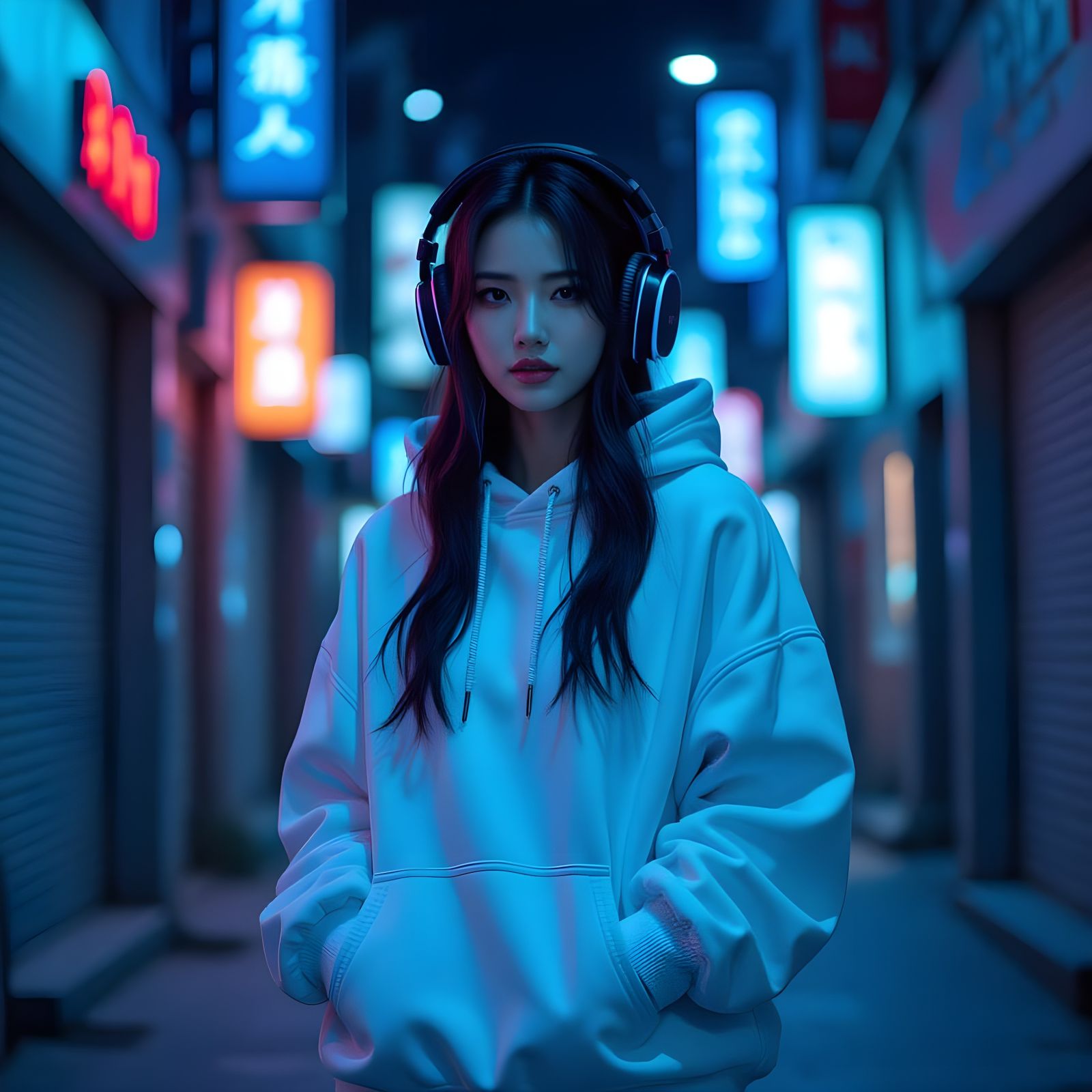 K-Pop Idol in Urban Style with Neon Lighting