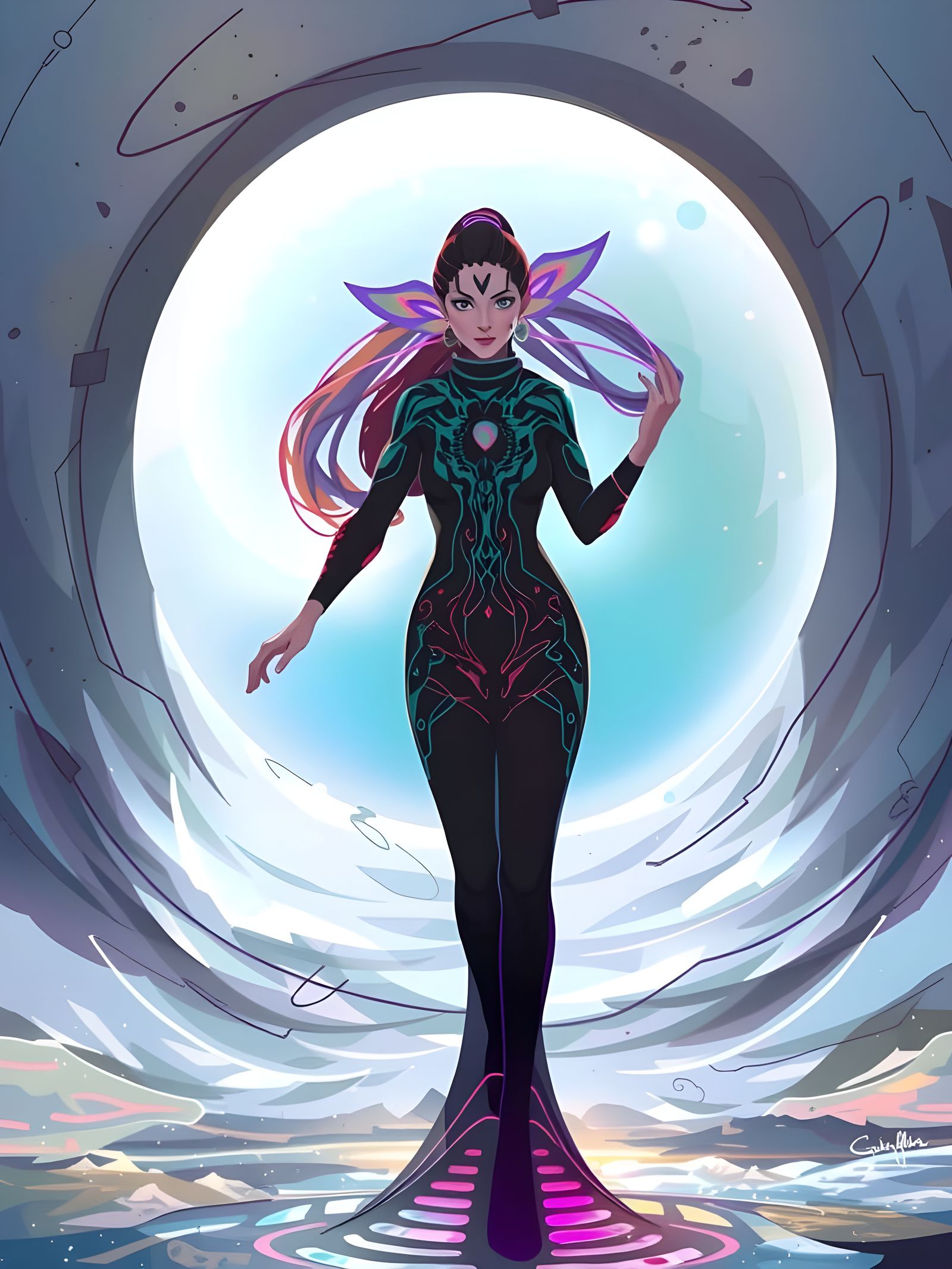 Biomechanical Woman Posing: Digital Concept Art