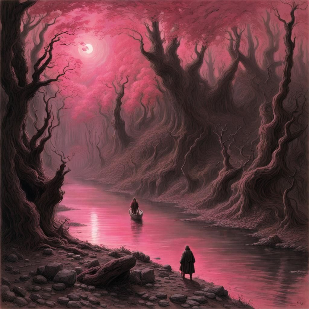 Pink River Styx in Gothic Horror Style