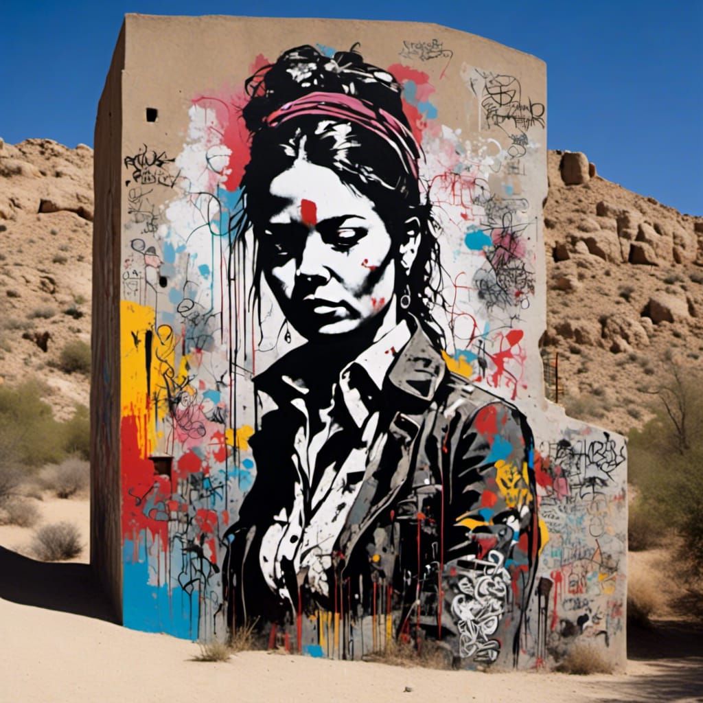 Desert Canyon Graffiti in Neo-Expressionist Style