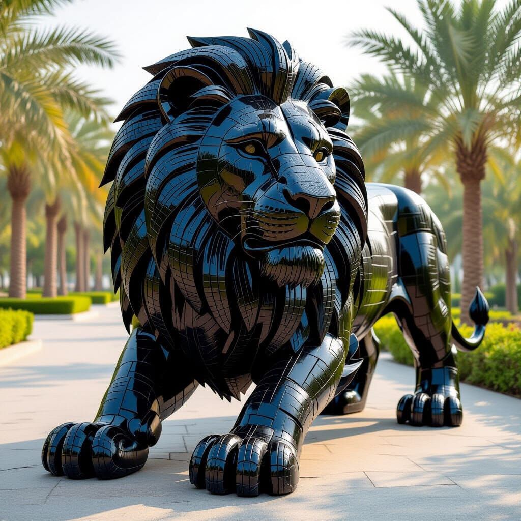 Detailed Lion Sculpture Made from Recycled Tires