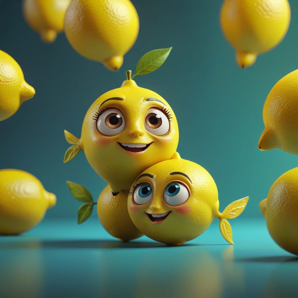 Quirky Lemon Duo in Cartoonish 3D Style