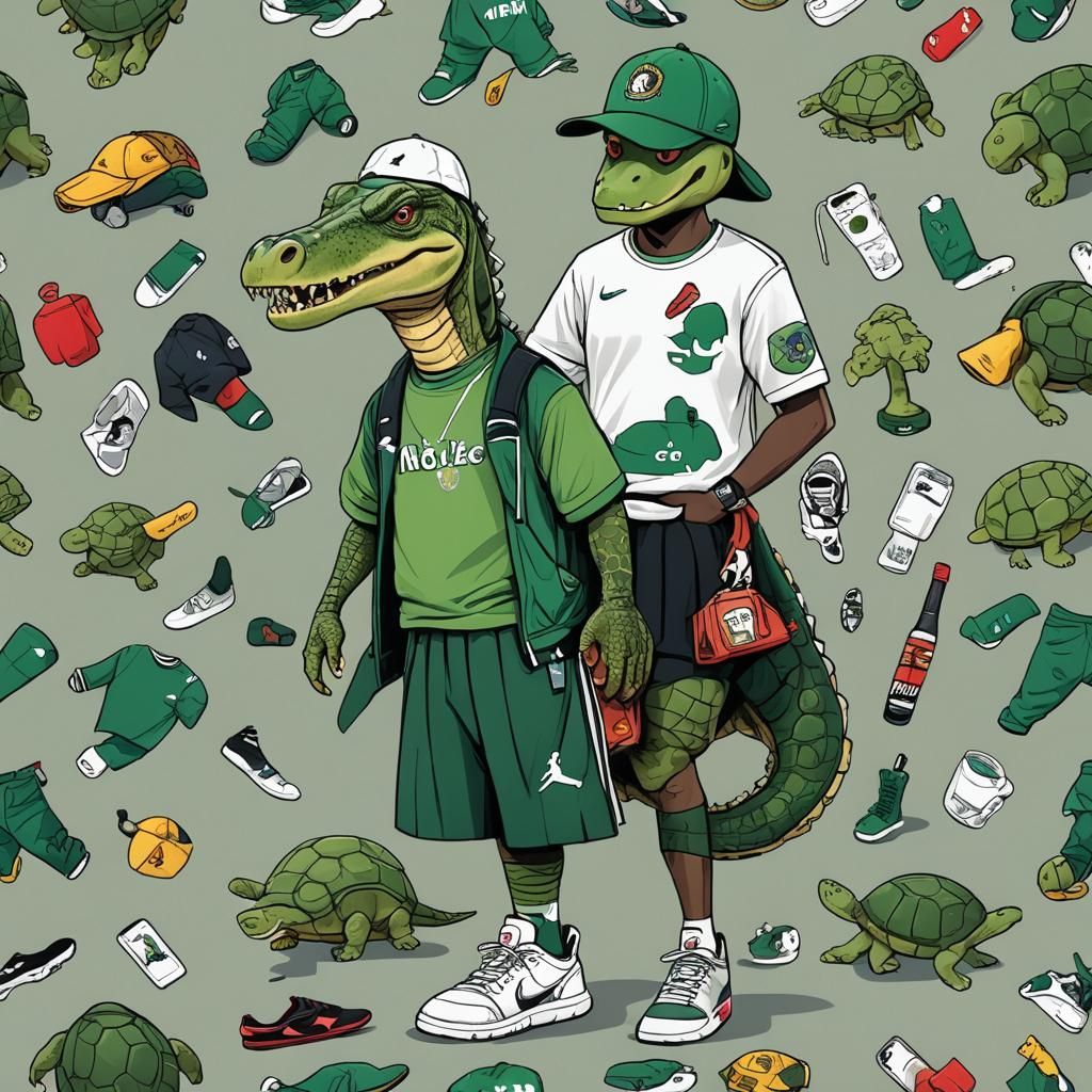 Hybrid Reptile Creature with Streetwear Accessories