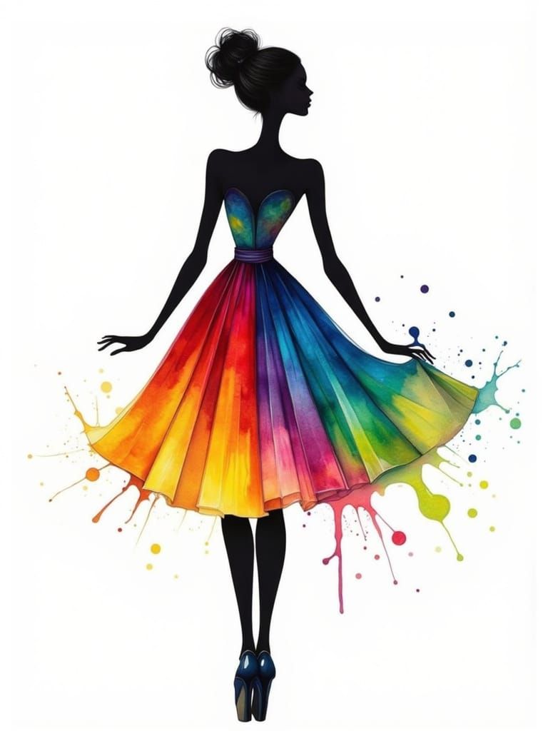 Elegant Ballerina in Watercolor Skirt Fashion Illustration