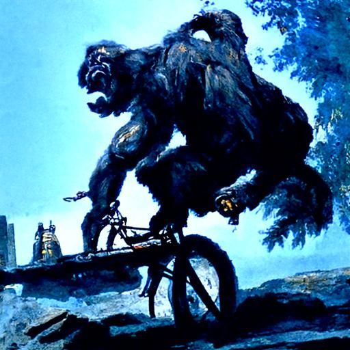King Kong Rides Bicycle: Oil Painting