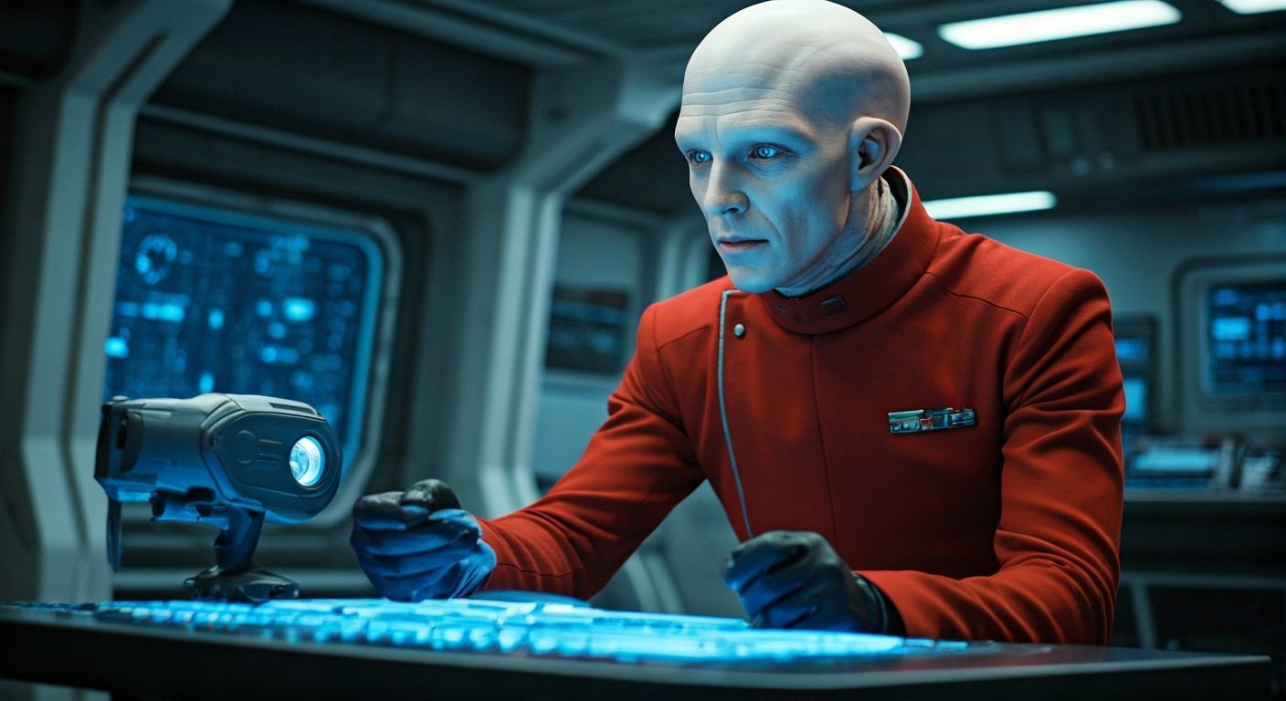 Science officer working at tech station