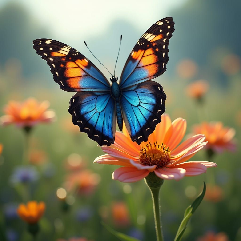 Hyper-Realistic Butterfly in Lush Meadow