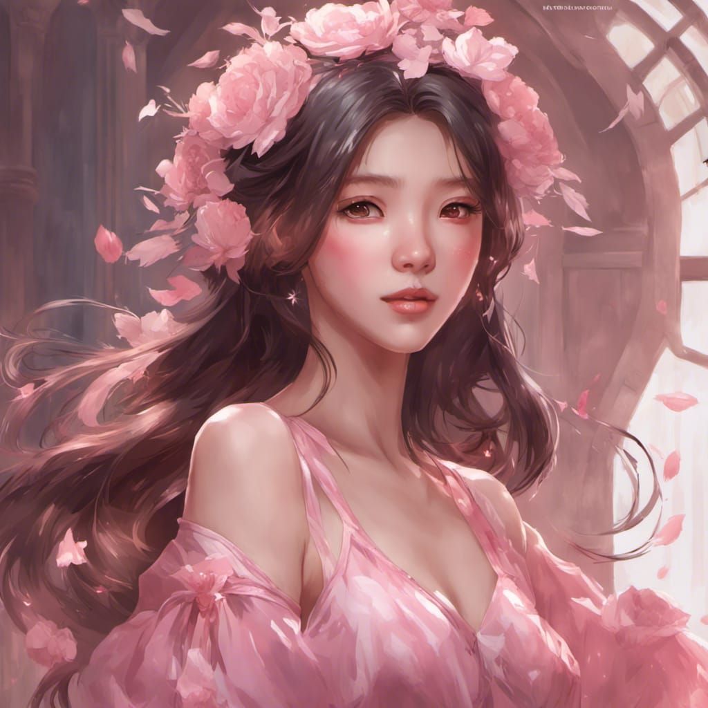 Wonyoung Portrait in Pink Dress, Hyperdetailed Digital Art