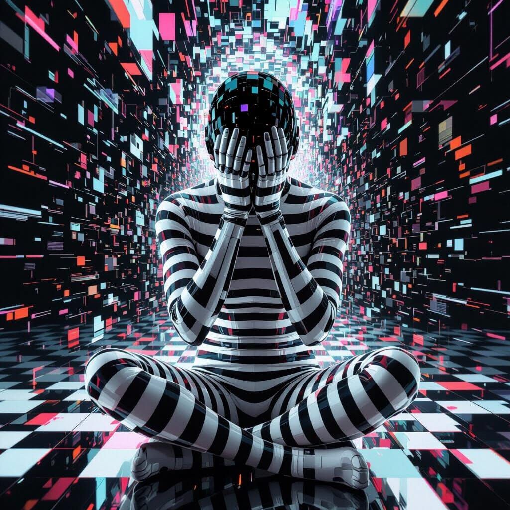 Surreal Glitching Figure in Sci-Fi Portrait
