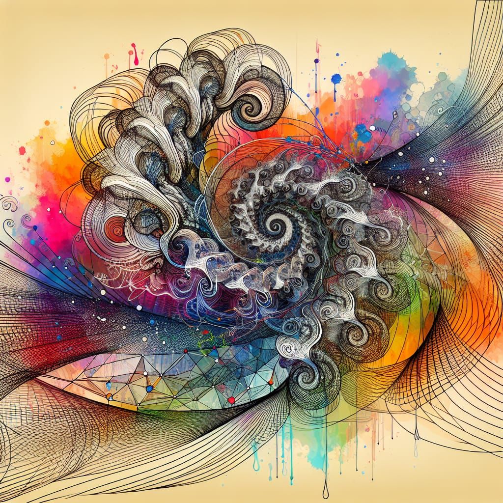 Abstract Wireframe Waveforms Forming Fractal Mandala