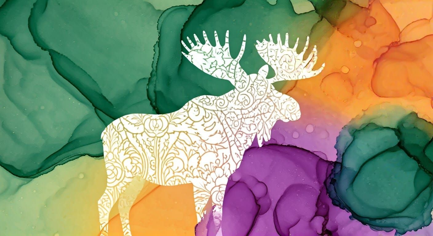 Ethereal Moose Portrait in Abstract Expressionist Style