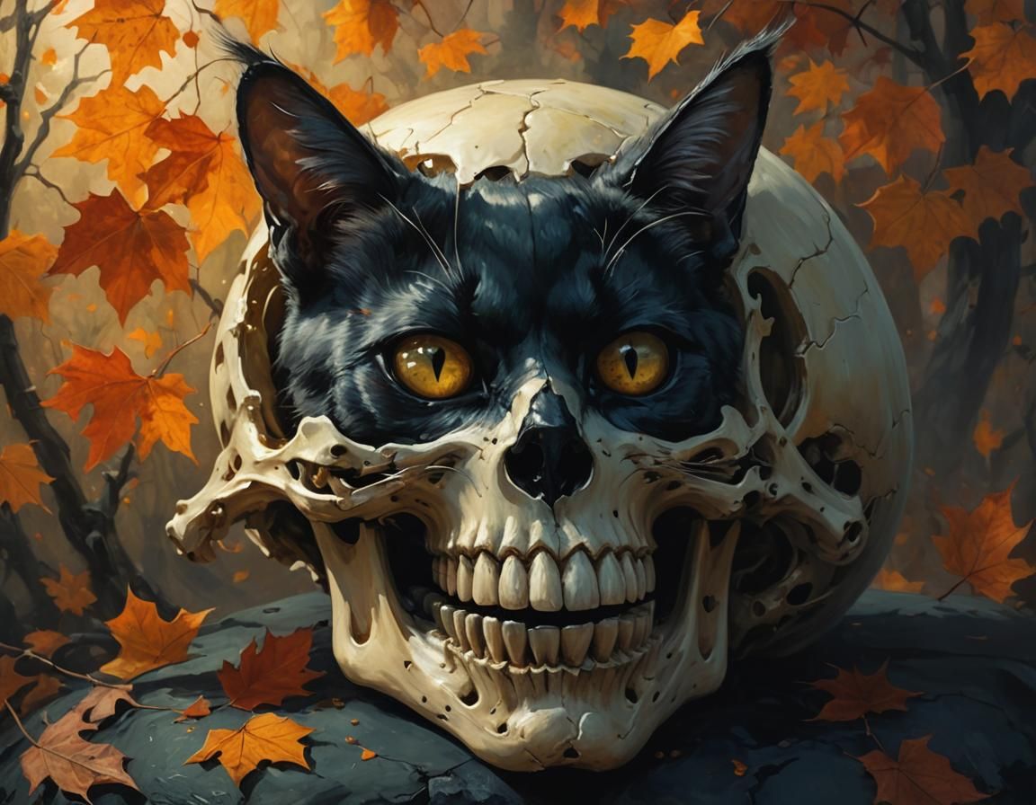 Spooky Skullcat Halloween Portrait in Koidl Style