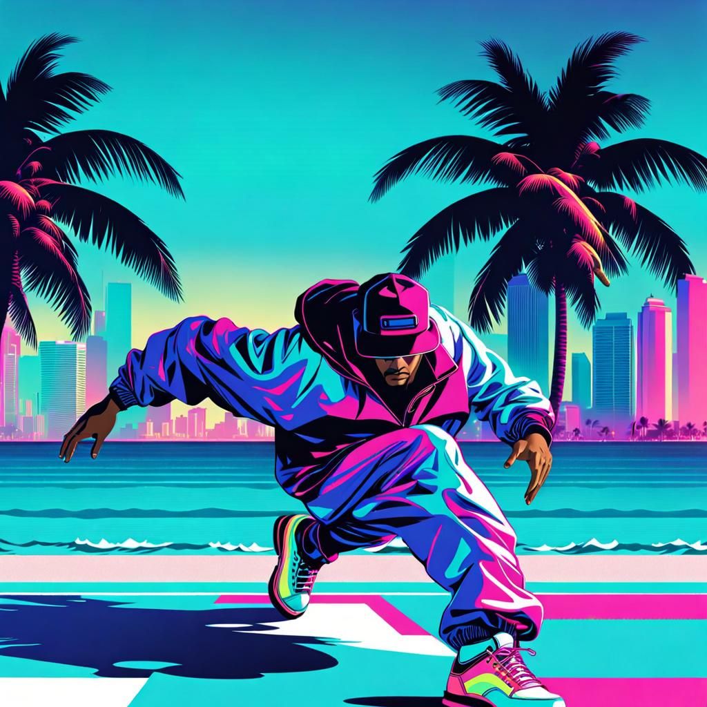 Vaporwave Breakdancer on Miami Beach