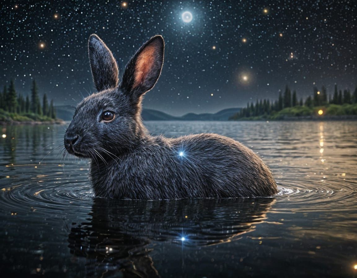 Black Rabbit with Shining Eyes by Starry Lake