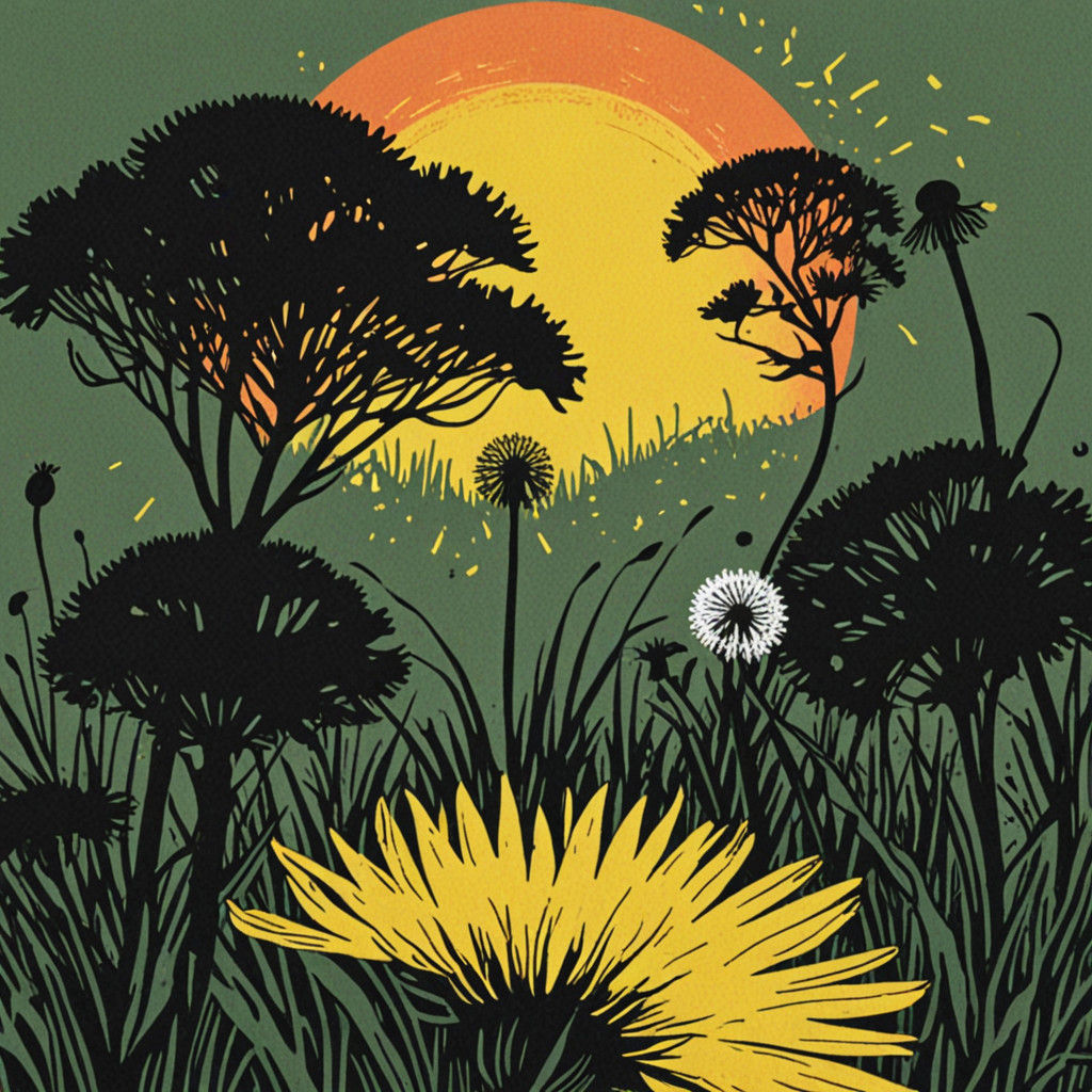 Dandelion as a Linocut Print