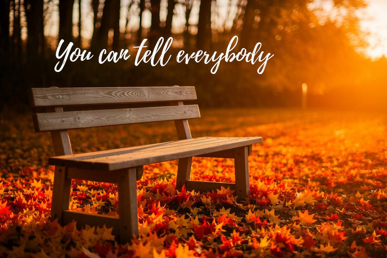 Golden Autumn Bench Amidst the Whispering Woods