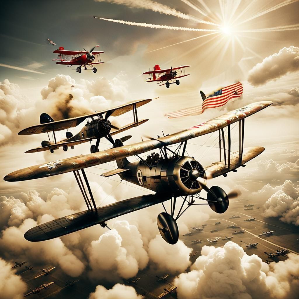 Vintage 1939 Dogfight Between Biplanes