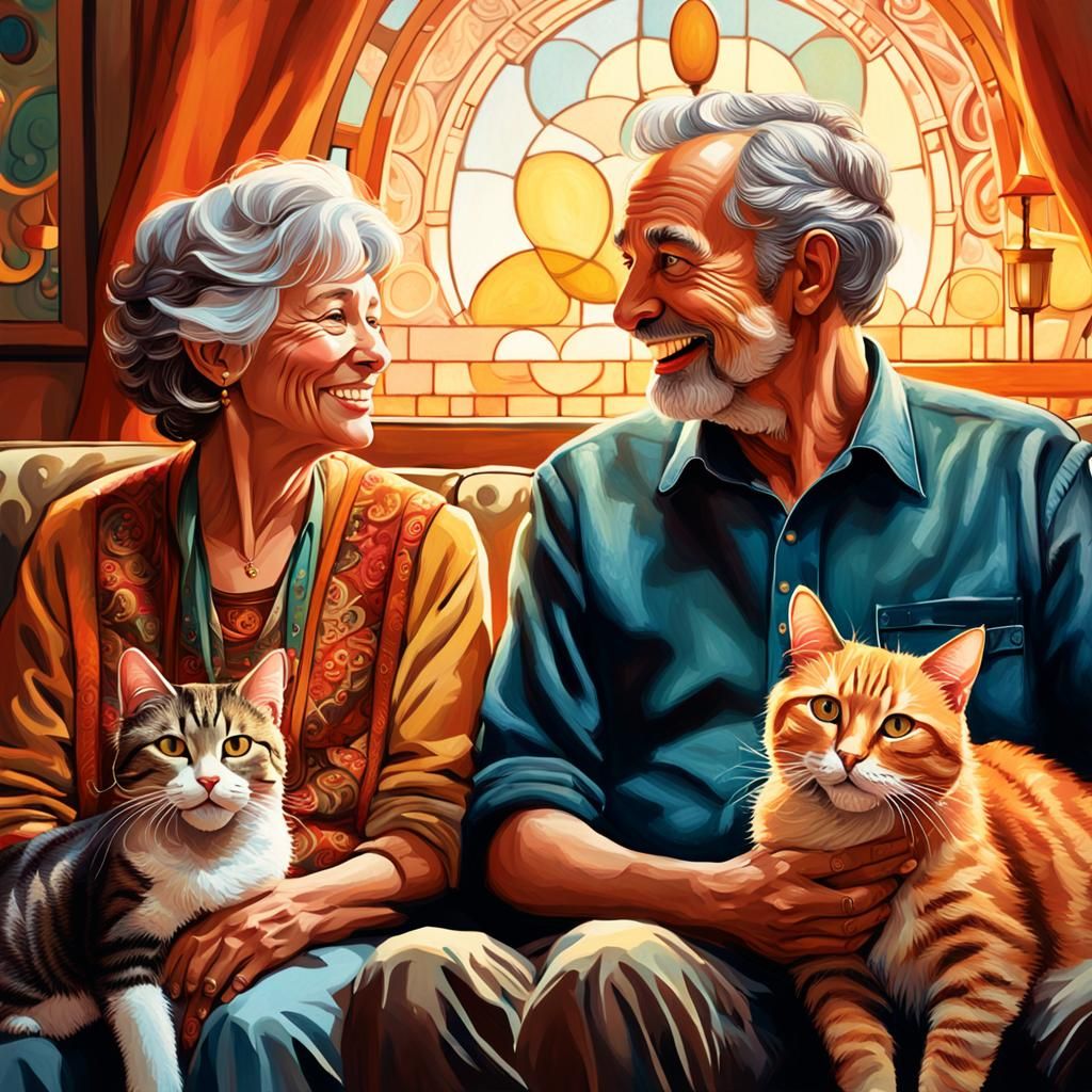 Elderly Couple Portrait in Alphonse Mucha Style
