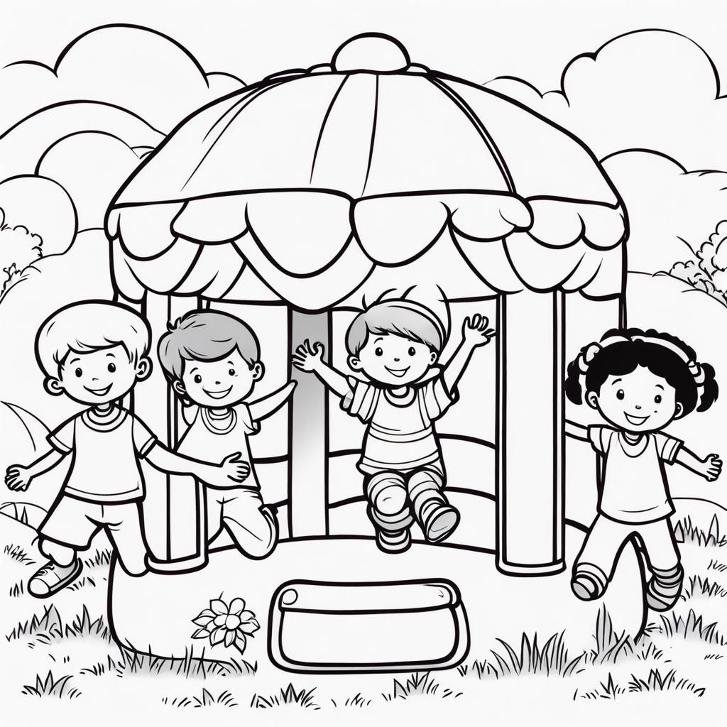 Children's Coloring Page: Bouncy House Fun