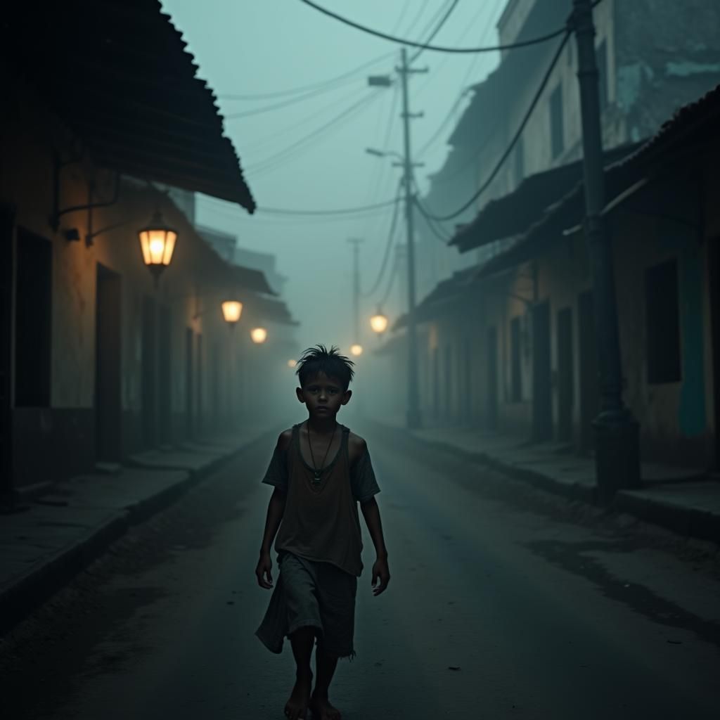 Fog-Shrouded Street at Dusk: Hyperrealistic Concept Art