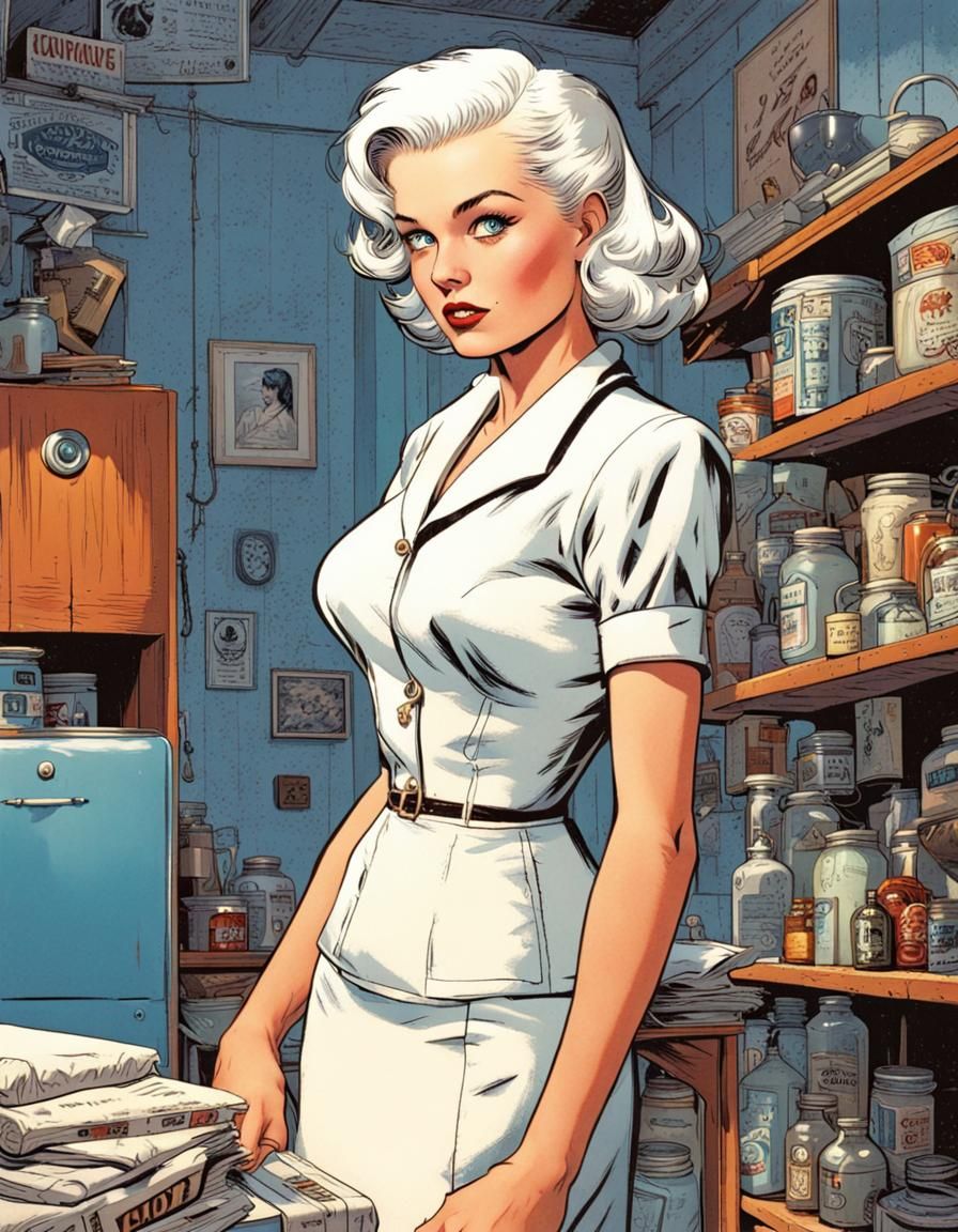1950s Housewife with Blue Eyes in Comic Book Art