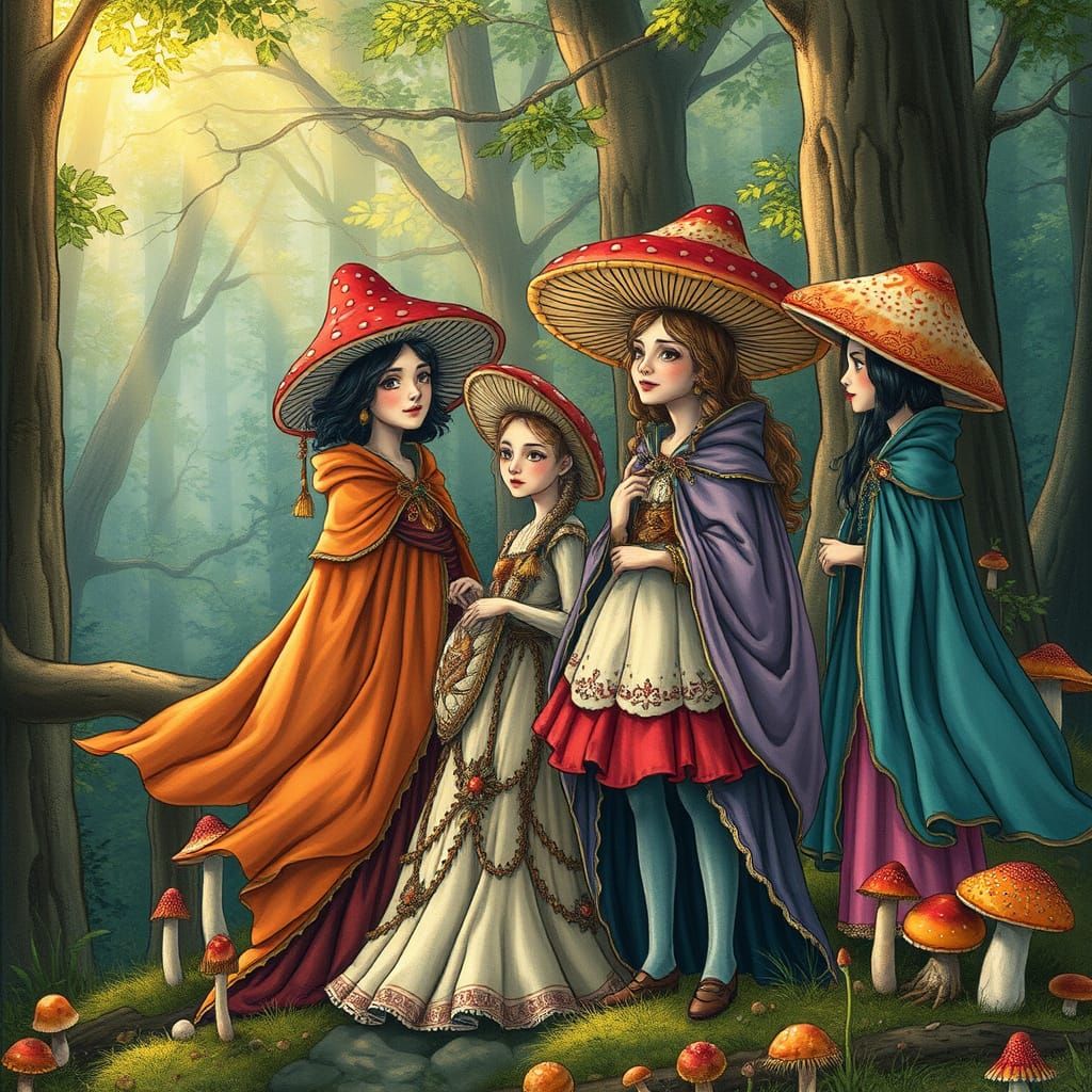 Whimsical Mushroom Attire in Enchanted Forest