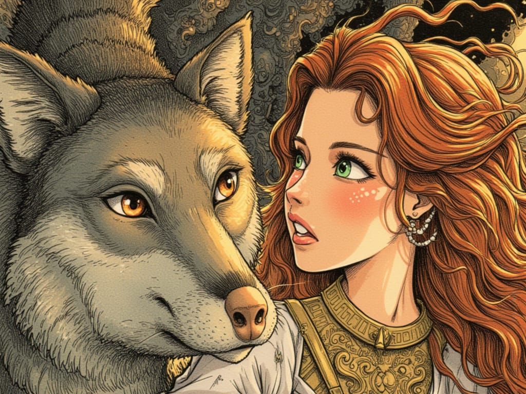 Manga Art of Woman and Wolf by Amano and Yoshida