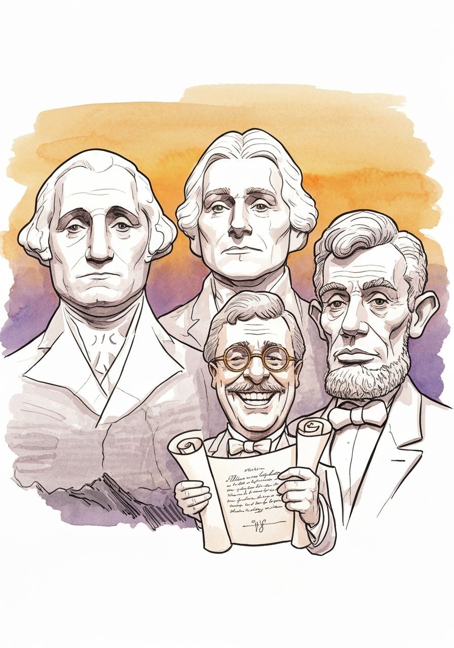 Mount Rushmore Presidents Caricatured in Al Hirschfeld Style