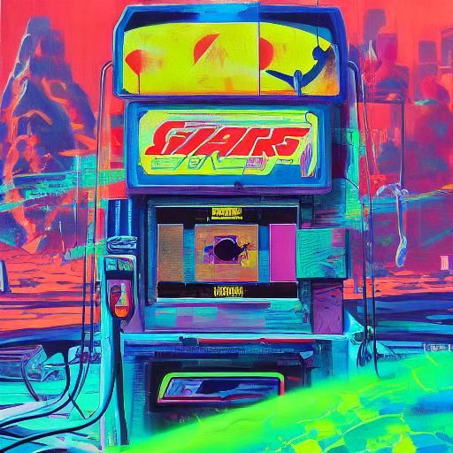 Martian Gas Station in Synthwave Graffiti Style