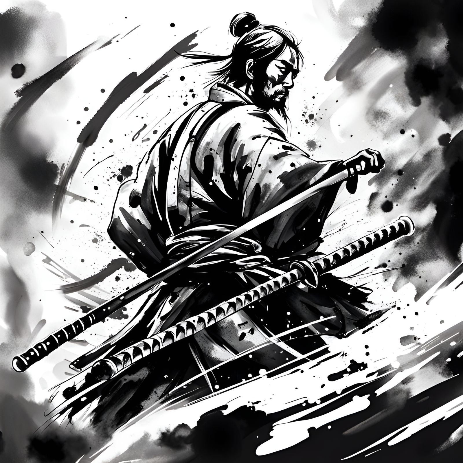 Ronin Samurai in Ink Battle Rendering