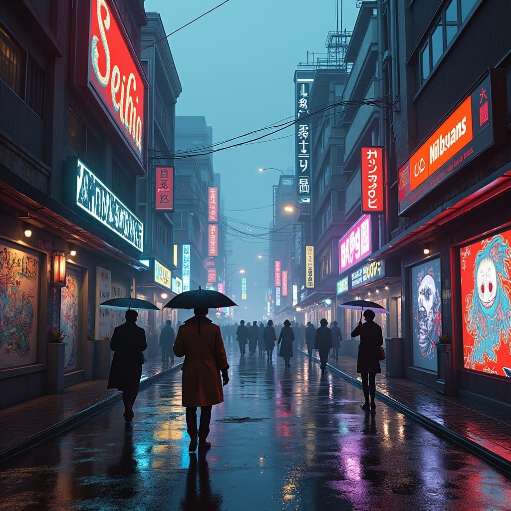 Cyberpunk Cityscape at Dusk with Neon Reflections