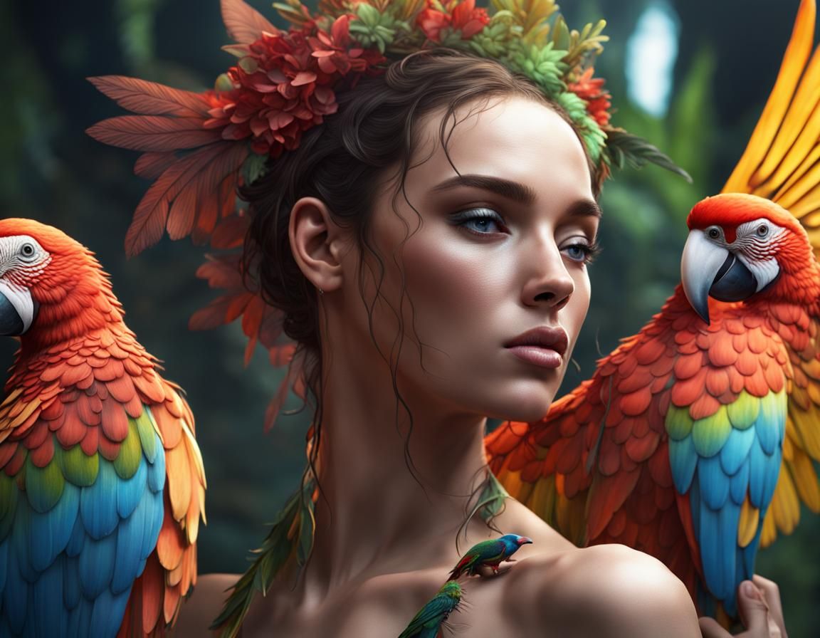 Nymph with Parrot Wings in Photorealism
