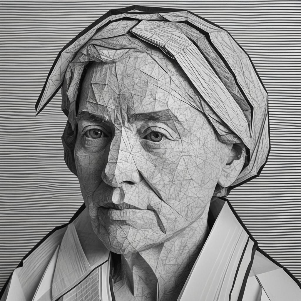 Abstract Portrait of Pioneer Woman in Papercraft Style