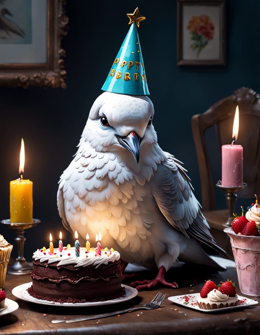 Joyful Dove Celebrates Birthday in Vibrant Digital Art