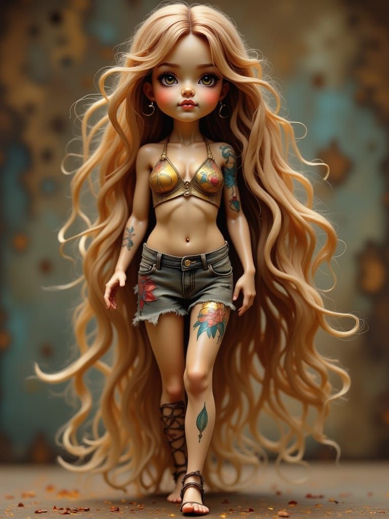 Golden Brown Girl Action Figure with Tattoos