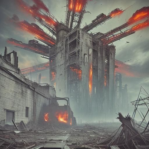 Dystopian Wasteland: Industrial Decay in Surreal Style